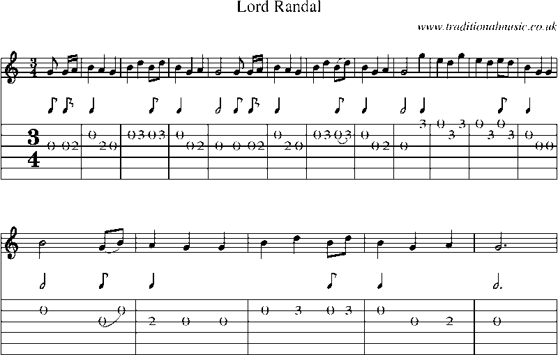 Guitar Tab and Sheet Music for Lord Randal(2)
