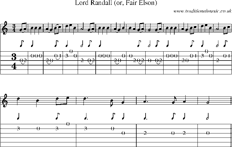 Guitar Tab and Sheet Music for Lord Randall (or, Fair Elson)