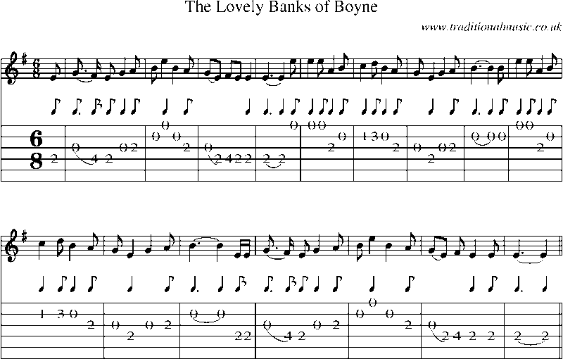 Guitar Tab and Sheet Music for The Lovely Banks Of Boyne