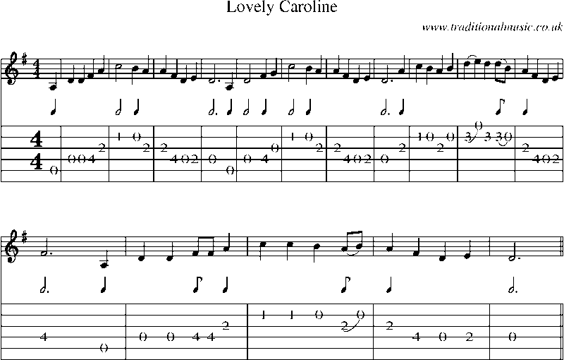 Guitar Tab and Sheet Music for Lovely Caroline\