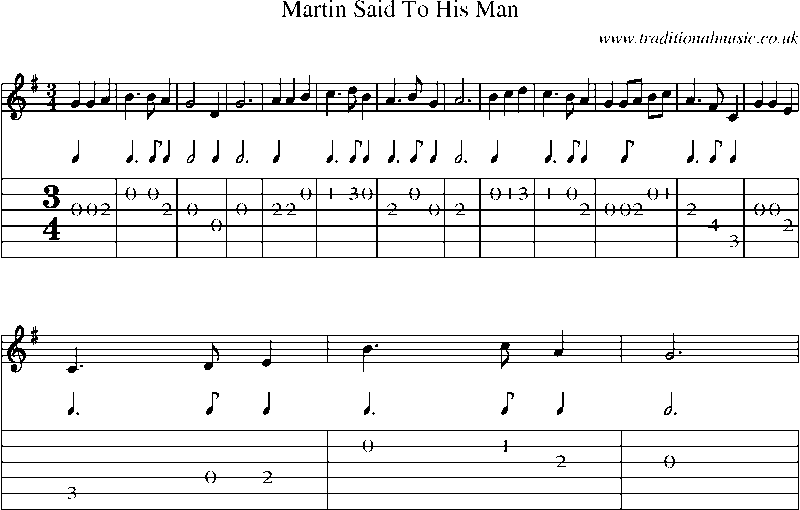 Guitar Tab and Sheet Music for Martin Said To His Man
