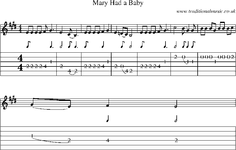 Guitar Tab and Sheet Music for Mary Had A Baby