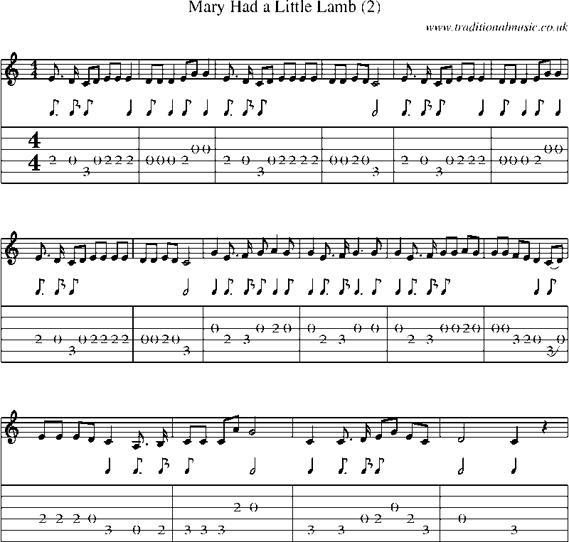 Guitar Tab and Sheet Music for Mary Had A Little Lamb (2)