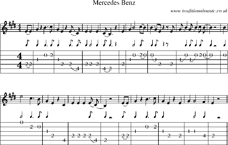 Guitar Tab and Sheet Music for Mercedes Benz
