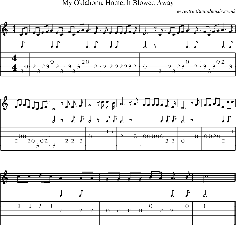 Guitar Tab and Sheet Music for My Oklahoma Home, It Blowed Away