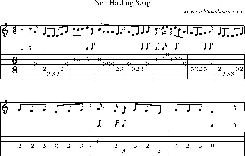 Guitar Tab and Sheet Music for Net-hauling Song