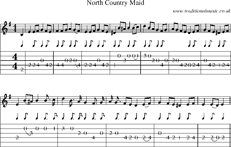 Guitar Tab and Sheet Music for North Country Maid