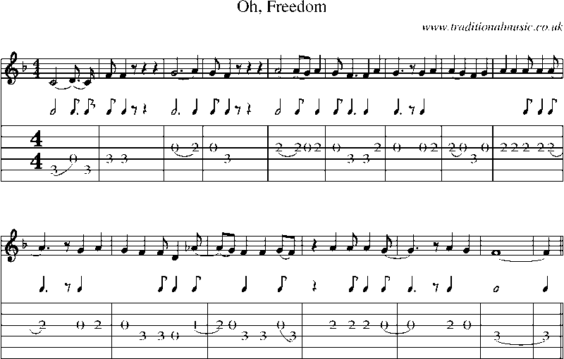 Guitar Tab and Sheet Music for Oh, Freedom