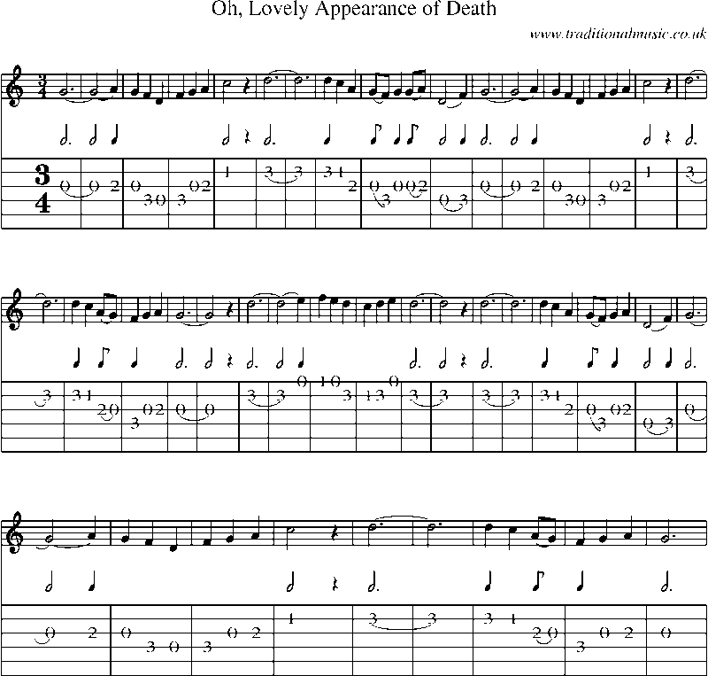 Guitar Tab and Sheet Music for Oh, Lovely Appearance Of Death