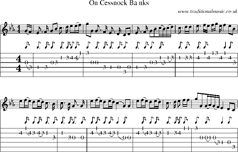 Guitar Tab and Sheet Music for On Cessnock Ba Nks