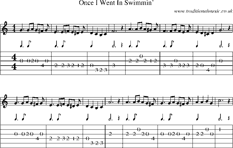 Guitar Tab and Sheet Music for Once I Went In Swimmin'