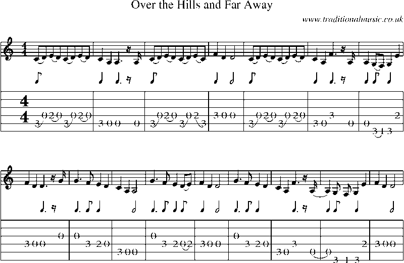 Guitar Tab and Sheet Music for Over The Hills And Far Away