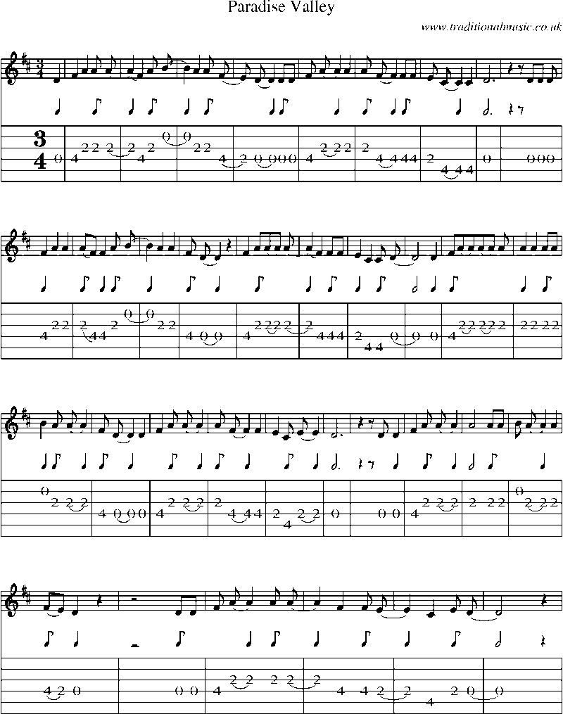 Guitar Tab and Sheet Music for Paradise Valley