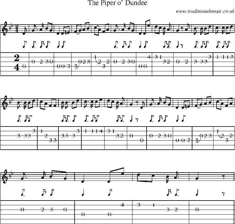 Guitar Tab and Sheet Music for The Piper O' Dundee