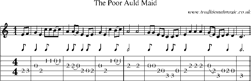 Guitar Tab and Sheet Music for The Poor Auld Maid