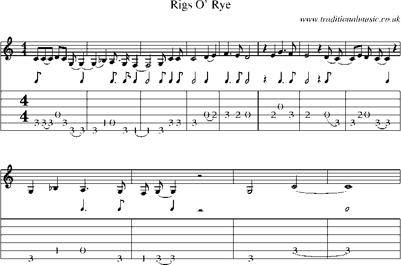 Guitar Tab and Sheet Music for Rigs O' Rye