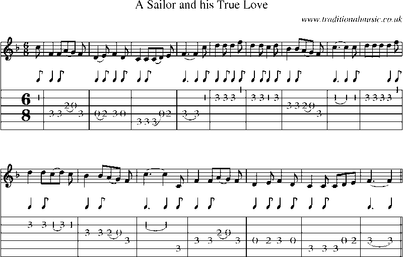 Guitar Tab and Sheet Music for A Sailor And His True Love