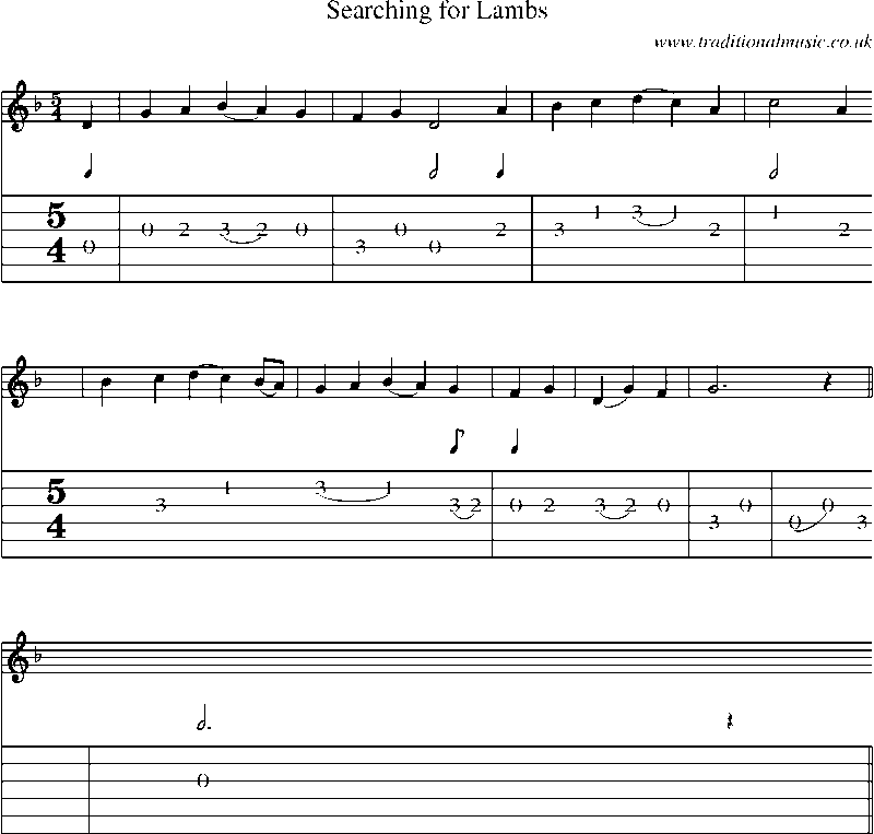 Guitar Tab and Sheet Music for Searching For Lambs