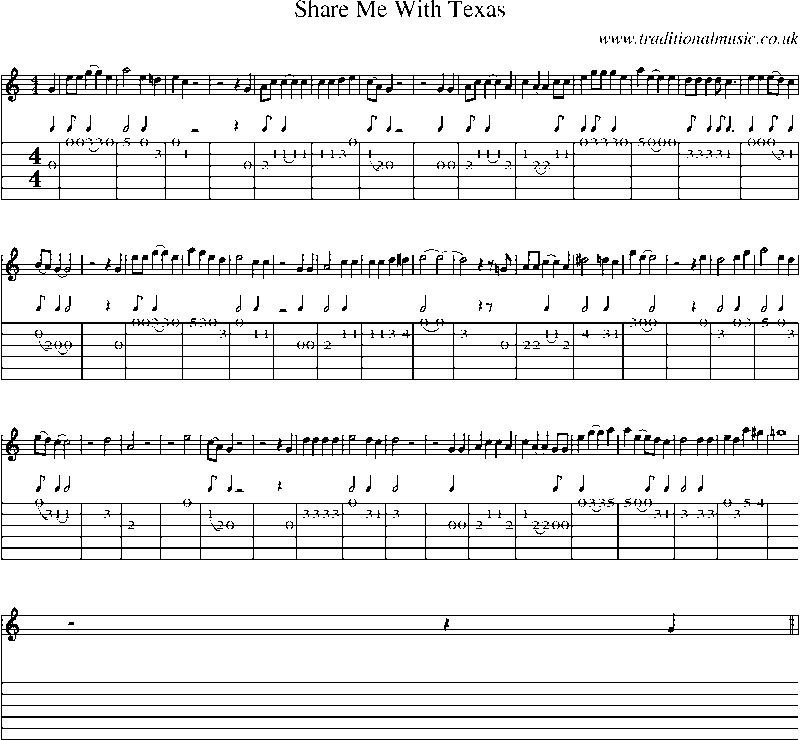 Guitar Tab and Sheet Music for Share Me With Texas