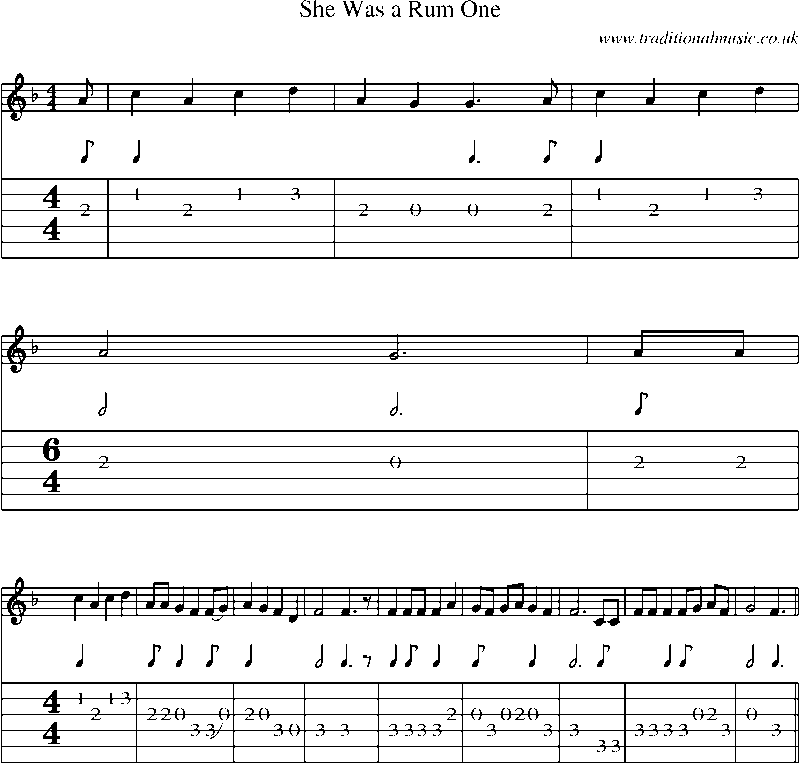 Guitar Tab and Sheet Music for She Was A Rum One