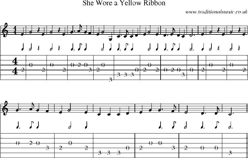 Guitar Tab and Sheet Music for She Wore A Yellow Ribbon