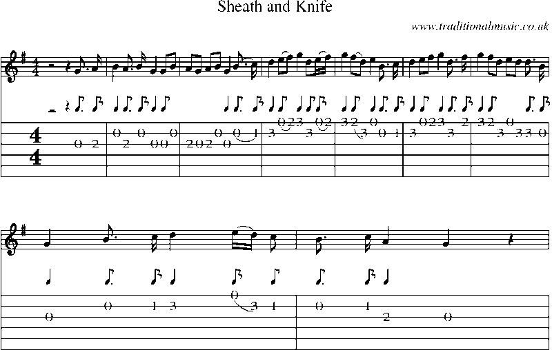 Guitar Tab and Sheet Music for Sheath And Knife