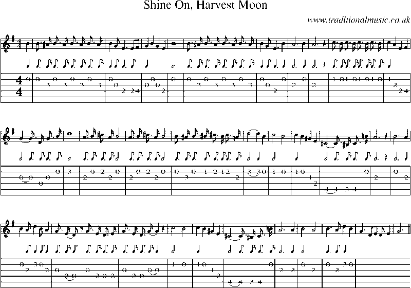 Guitar Tab and Sheet Music for Shine On, Harvest Moon
