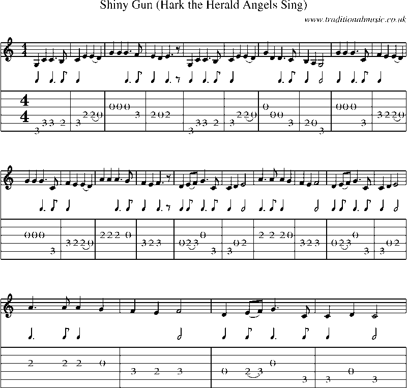 Guitar Tab and Sheet Music for Shiny Gun (hark The Herald Angels Sing)