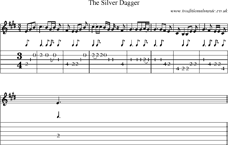 Guitar Tab and Sheet Music for The Silver Dagger