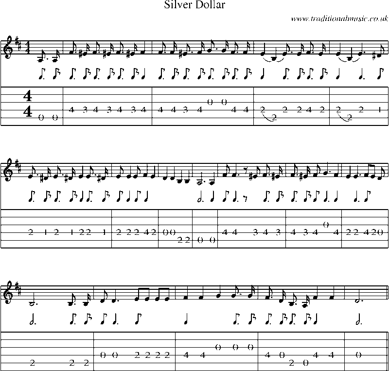 Guitar Tab and Sheet Music for Silver Dollar