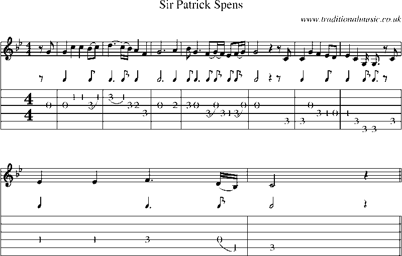Guitar Tab and Sheet Music for Sir Patrick Spens