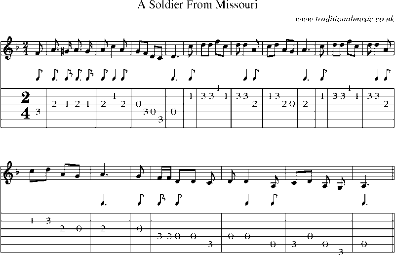 Guitar Tab and Sheet Music for A Soldier From Missouri