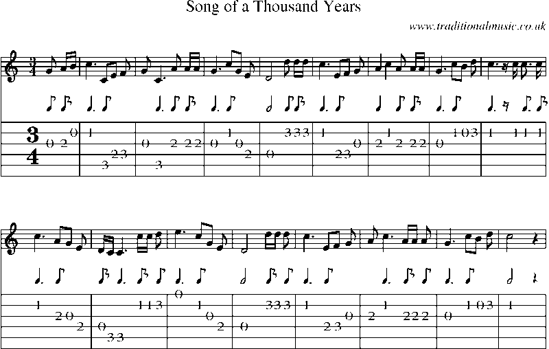 Guitar Tab and Sheet Music for Song Of A Thousand Years