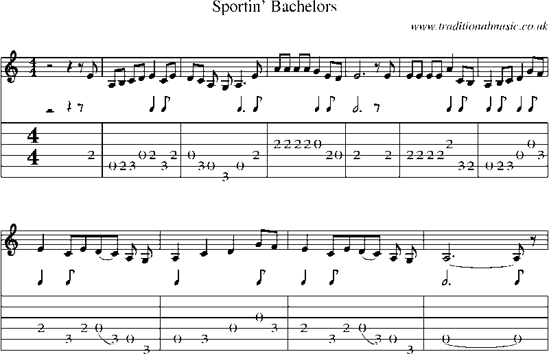 Guitar Tab and Sheet Music for Sportin' Bachelors