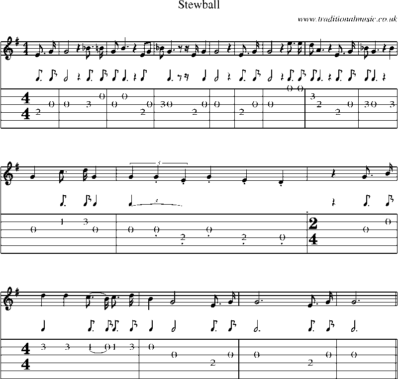 Guitar Tab and Sheet Music for Stewball(1)
