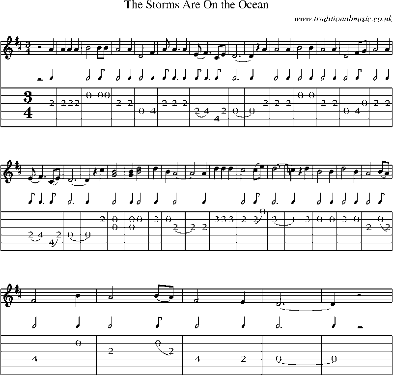 Guitar Tab and Sheet Music for The Storms Are On The Ocean