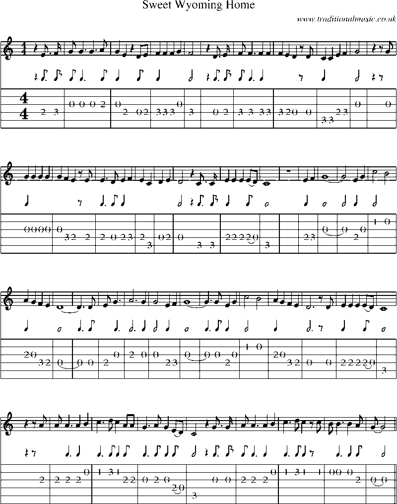 Guitar Tab and Sheet Music for Sweet Wyoming Home