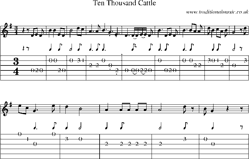 Guitar Tab and Sheet Music for Ten Thousand Cattle