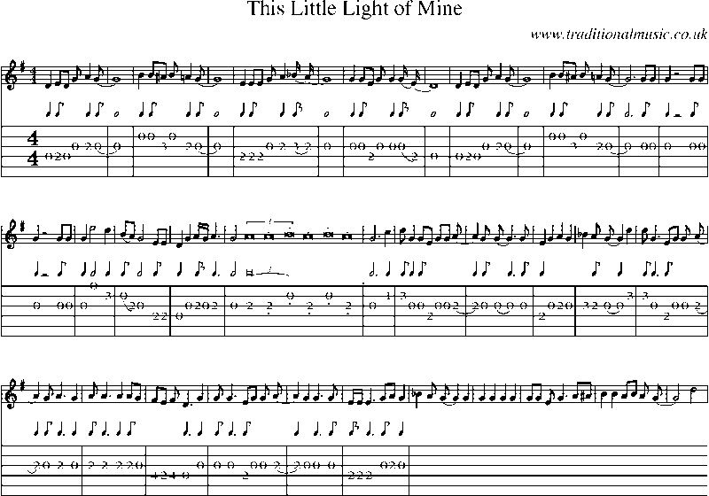 Guitar Tab and Sheet Music for This Little Light Of Mine
