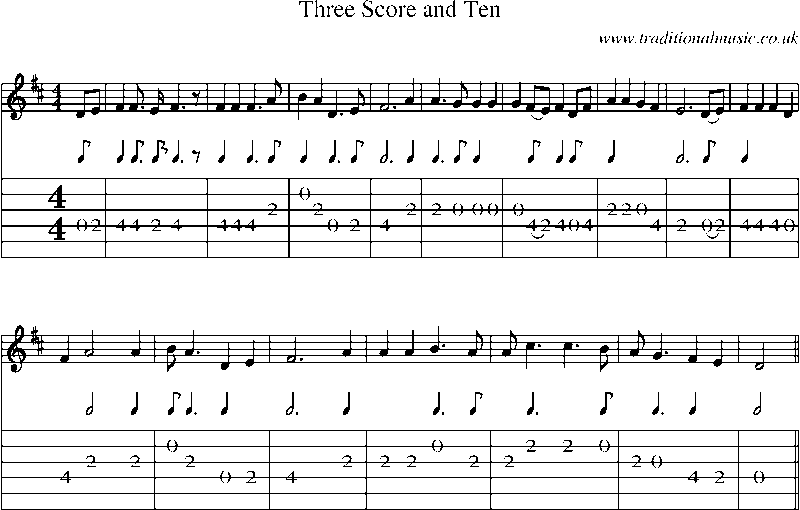 Guitar Tab and Sheet Music for Three Score And Ten