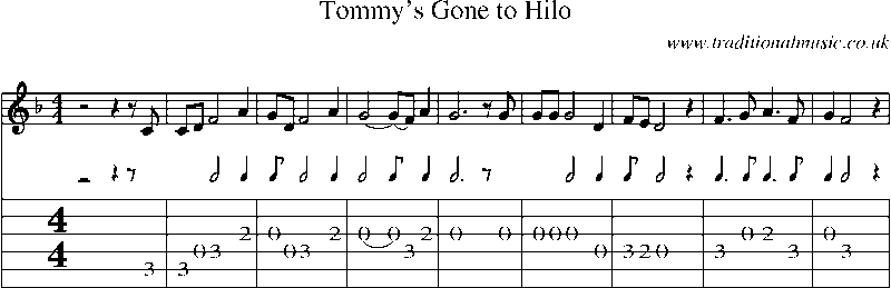 Guitar Tab and Sheet Music for Tommy's Gone To Hilo