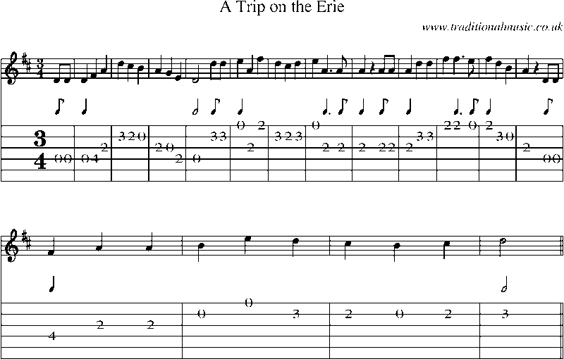 Guitar Tab and Sheet Music for A Trip On The Erie