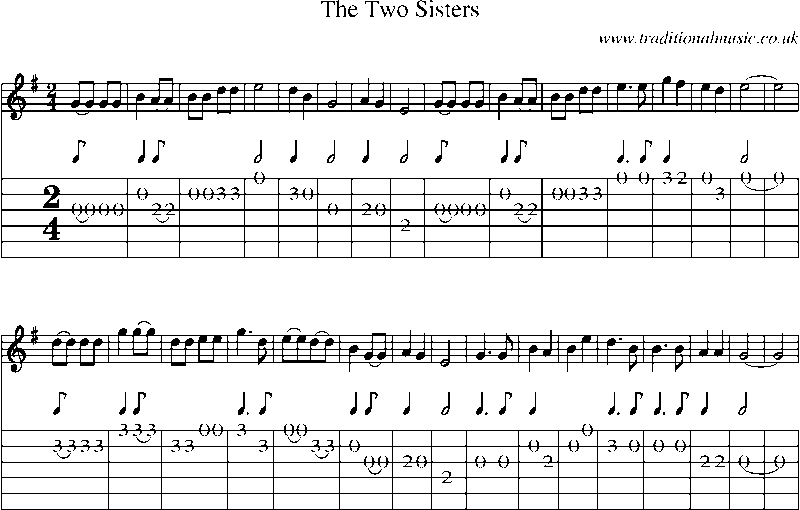 Guitar Tab and Sheet Music for The Two Sisters(1)