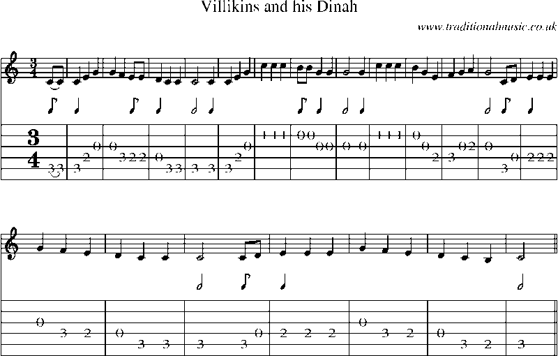 Guitar Tab and Sheet Music for Villikins And His Dinah