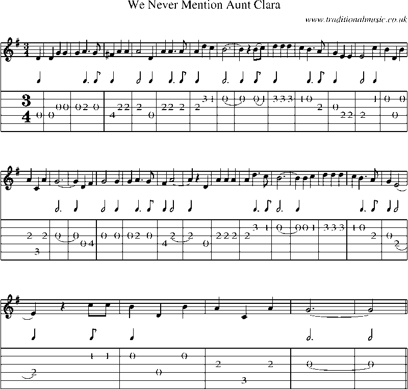 Guitar Tab and Sheet Music for We Never Mention Aunt Clara