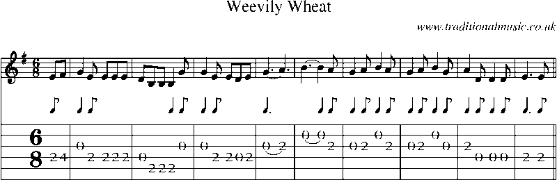 Guitar Tab and Sheet Music for Weevily Wheat