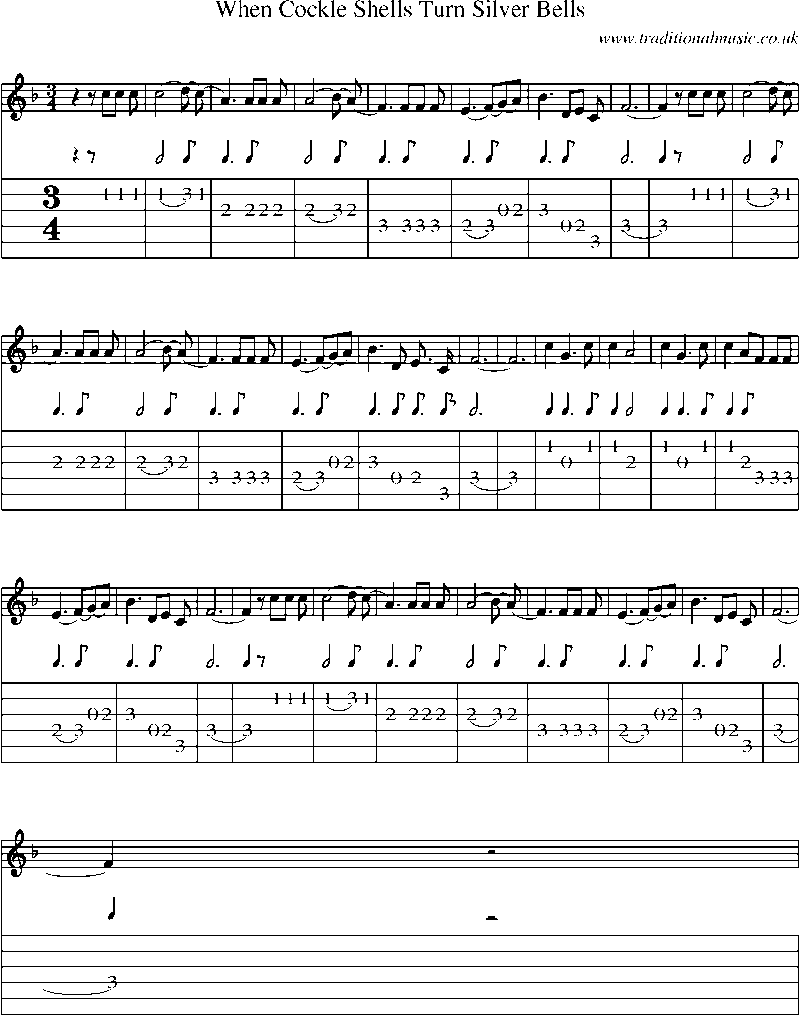 Guitar Tab and Sheet Music for When Cockle Shells Turn Silver Bells