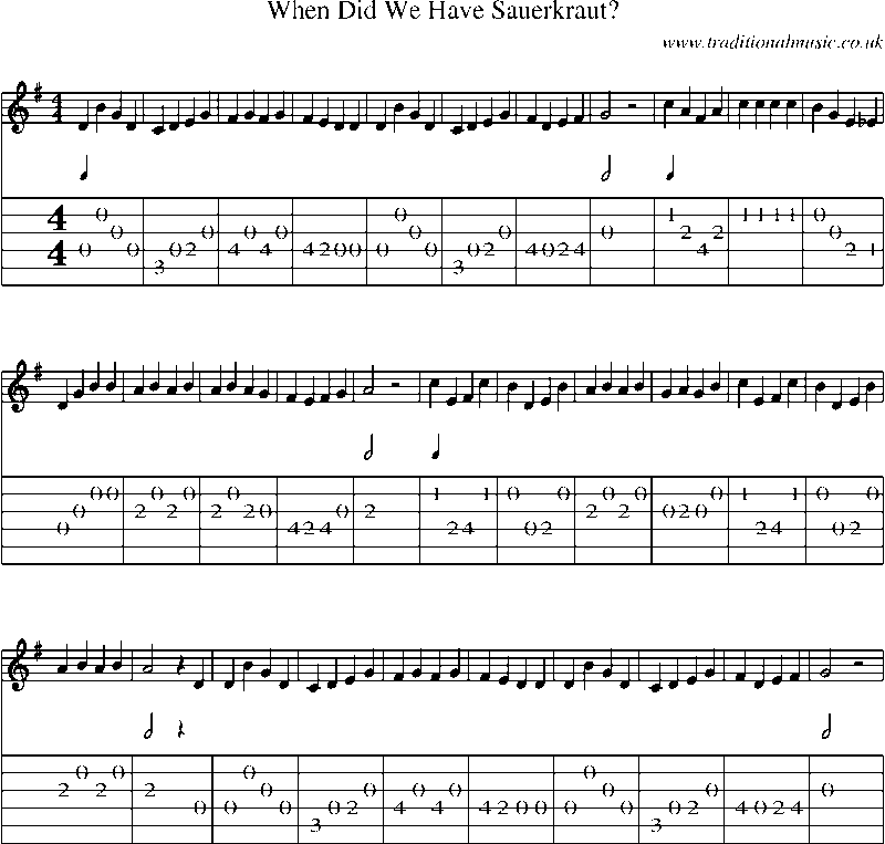 Guitar Tab and Sheet Music for When Did We Have Sauerkraut?