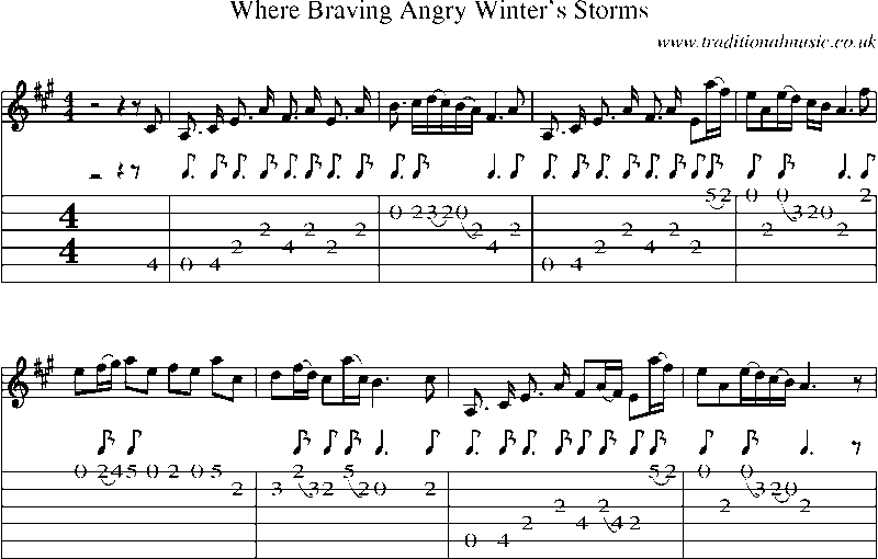 Guitar Tab and Sheet Music for Where Braving Angry Winter's Storms
