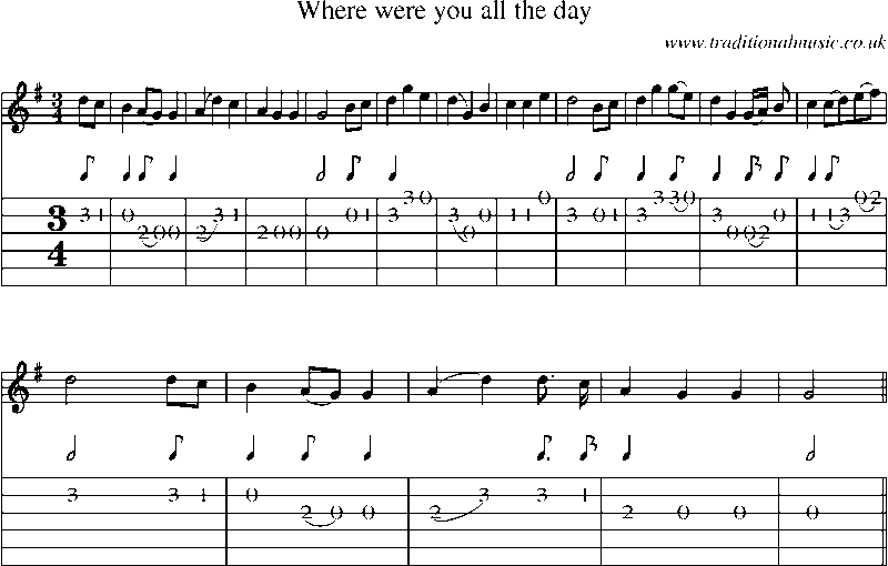 Guitar Tab and Sheet Music for Where Were You All The Day